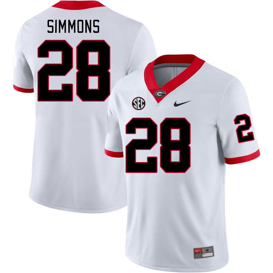 Men #28 Mack Simmons Georgia Bulldogs College Football Jerseys Stitched-White - Click Image to Close